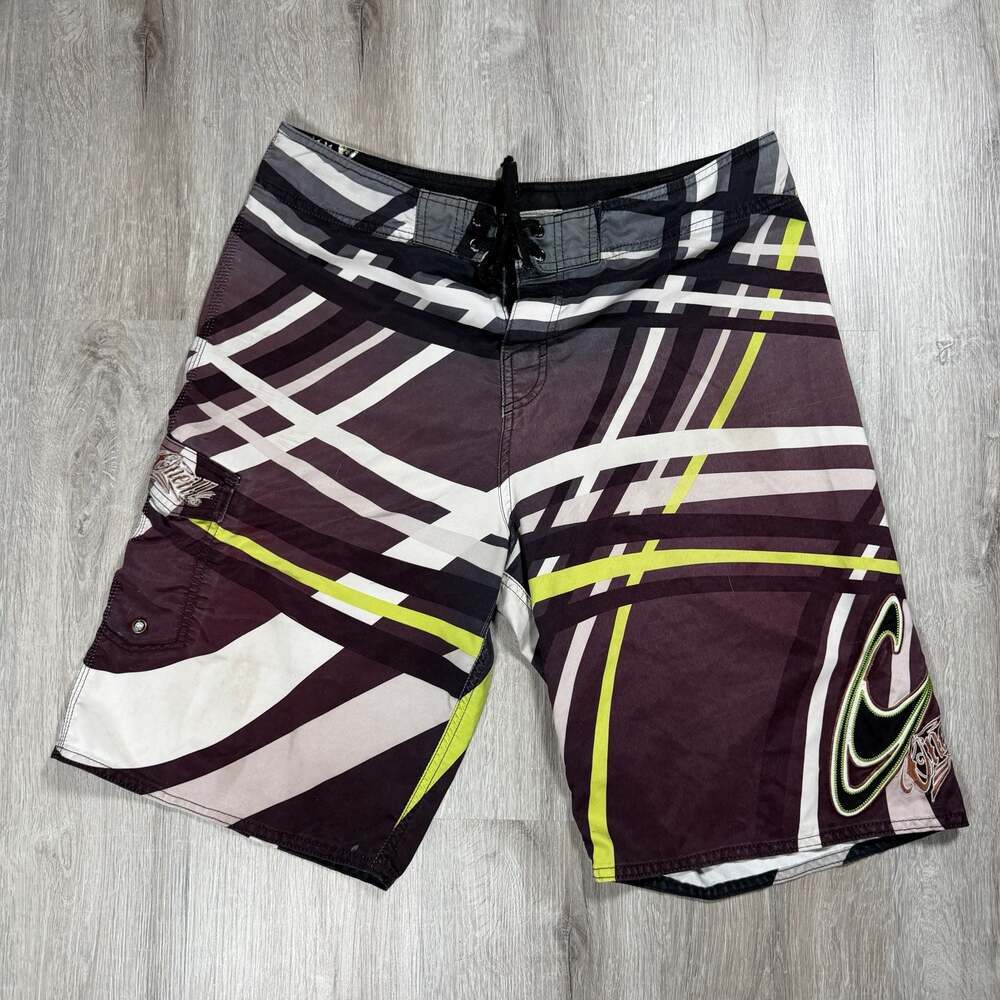 Mens O'Neill Corey Lopez Signature Series Plaid Geometric Board Shorts Size 32